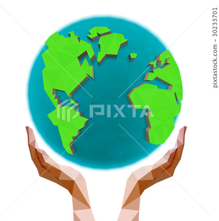 Polygonal hands holding the polygon globe. Polygonal hands holding the polygon globe. 30233701