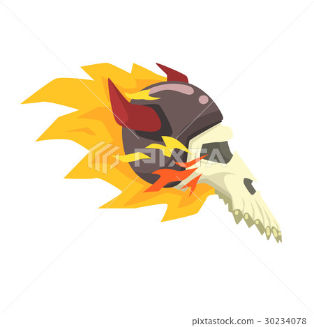 Scull In Horned Helmet On Fire, Colorful Sticker Scull In Horned Helmet On Fire, Colorful Sticker 30234078