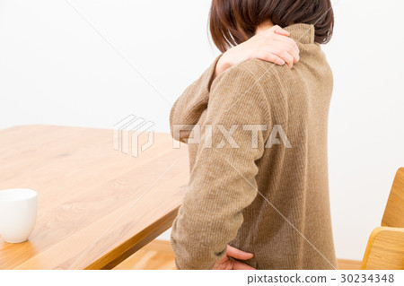 Stiff neck stiff neck stiff neck muscle pain distressed negative image poor physical condition female portrait 20's 30's Stiff neck stiff neck stiff neck muscle pain distressed negative image poor physical condition female portrait 20's 30's 30234348