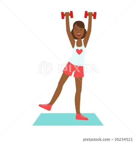 Woman doing exercises with dumbbells dressed in - Stock Illustration ...