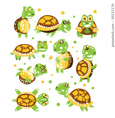 圖庫插圖: cartoon funny turtle, set for label design