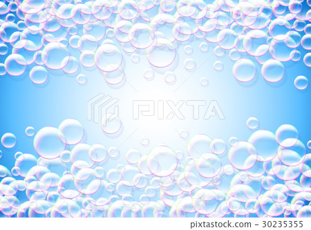 Soap bubbles abstract blue background with rainbow 30235355