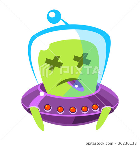Dead alien in a flying saucer, cute cartoon Dead alien in a flying saucer, cute cartoon 30236138