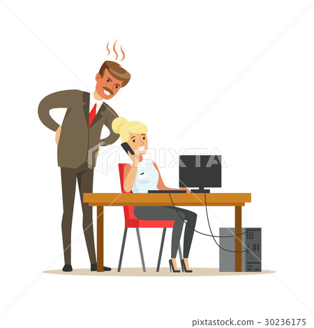 Angry boss yelling at his secretary. Colorful 30236175