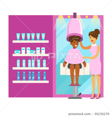 Women drying hair in beauty salon. Colorful Women drying hair in beauty salon. Colorful 30236270