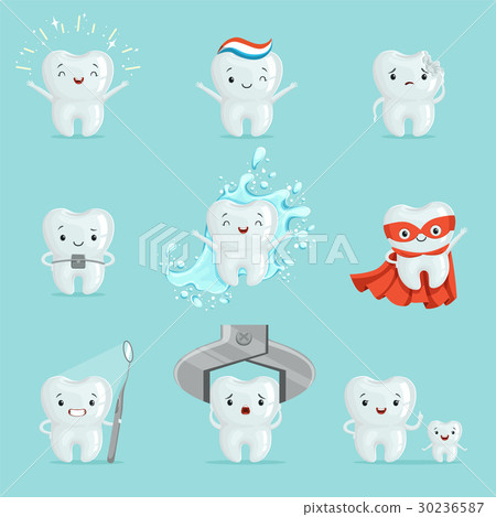 Cute teeth with different emotions set for label - Stock Illustration ...