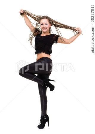 portrait of young smiling woman with dreadlocks. portrait of young smiling woman with dreadlocks. 30237013