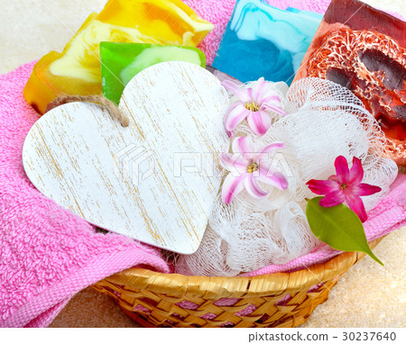 Handmade soap with flowers. Handmade soap with flowers. 30237640