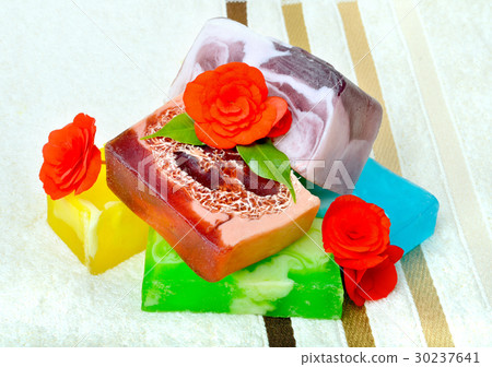 Handmade soap with flowers. Handmade soap with flowers. 30237641