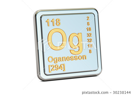 Oganesson Og, chemical element sign. 3D rendering Oganesson Og, chemical element sign. 3D rendering 30238144