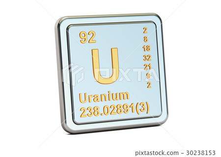 Uranium U, chemical element sign. 3D rendering Uranium U, chemical element sign. 3D rendering 30238153