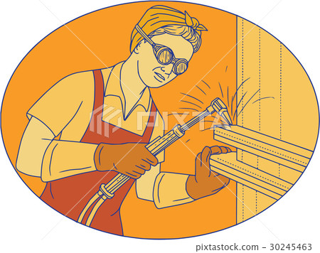 Female Welder Acetylene Welding Vintage Mono Line 30245463