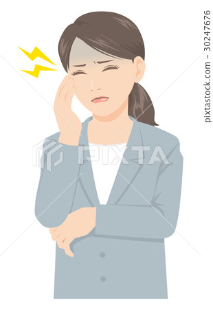 Female headache in suit suffering physical condition 30247676