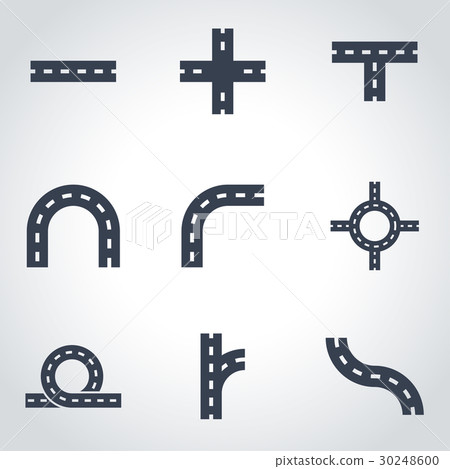 Vector black road elements icon set Vector black road elements icon set 30248600