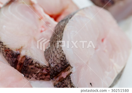 fresh pieces of hake on showcase of seafood market fresh pieces of hake on showcase of seafood market 30251580
