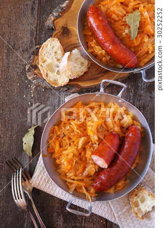 Homemade braised sauerkraut with smoked sausages 30252252