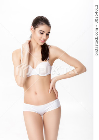 portrait of smiling young brunette woman with 30254012