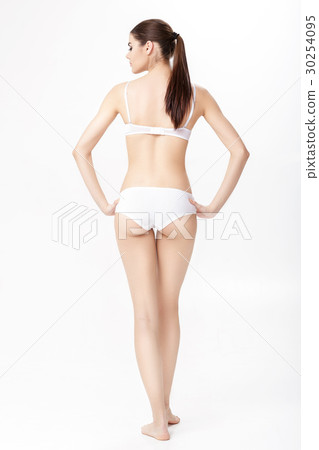 back view of beautiful young brunette woman with back view of beautiful young brunette woman with 30254095