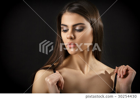 beautiful sexy brunette woman posing in black 30254430