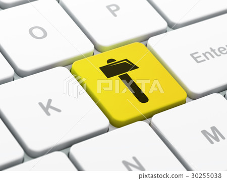 Building construction concept: Hammer on computer Building construction concept: Hammer on computer 30255038