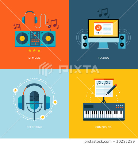 Set of flat design concept icons music industry. - Stock Illustration ...