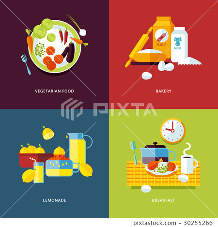 Set of flat design concepts for food and drinks. 30255266