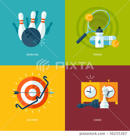 Set of flat design concept icons for sports kinds. Set of flat design concept icons for sports kinds. 30255267
