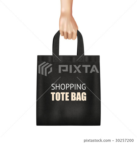 Hand Holding Black Shopping Bag Realistic 30257200