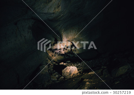 Many bat cave in the light of a lantern 30257219