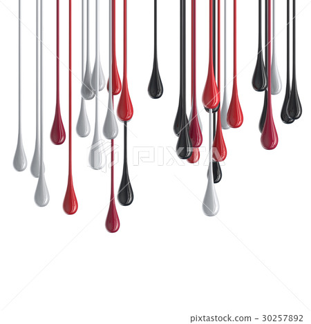 3D red, white and black glossy paint drop blobs 30257892