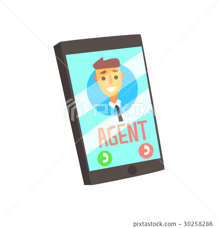 Smartphone with agent male avatar on the screen Smartphone with agent male avatar on the screen 30258286