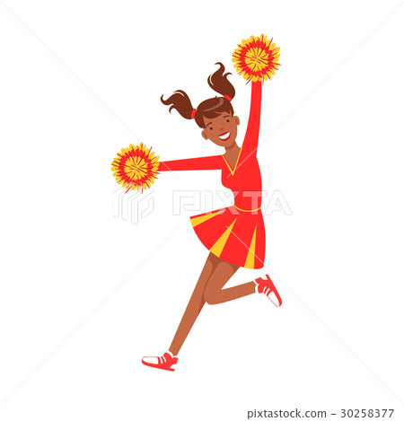 Cheerleader girl jumping with red and yellow 30258377