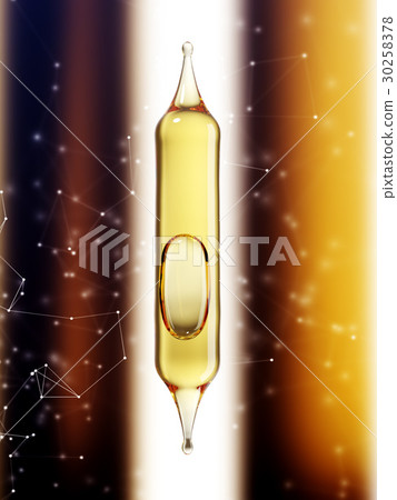transparent glass pipette with a Golden liquid transparent glass pipette with a Golden liquid 30258378