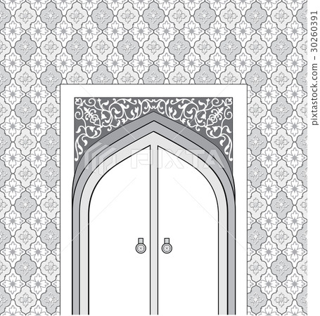 Door muslim oriental house facade Arabic building  30260391