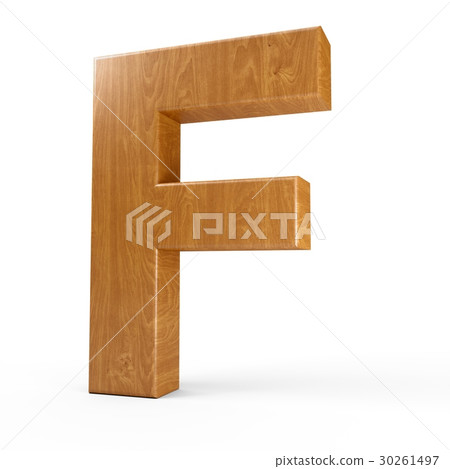 3d Rendering wood material letter F isolate 30261497