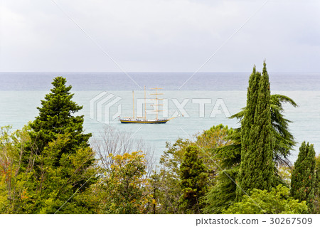 Panorama of Black sea with boat Panorama of Black sea with boat 30267509