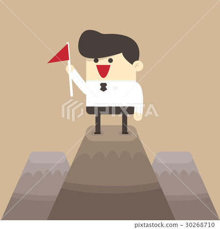 Businessman standing on the top of a high mountain - Stock Illustration ...