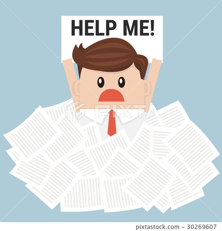 Businessman need help under a lot of white paper Businessman need help under a lot of white paper 30269607