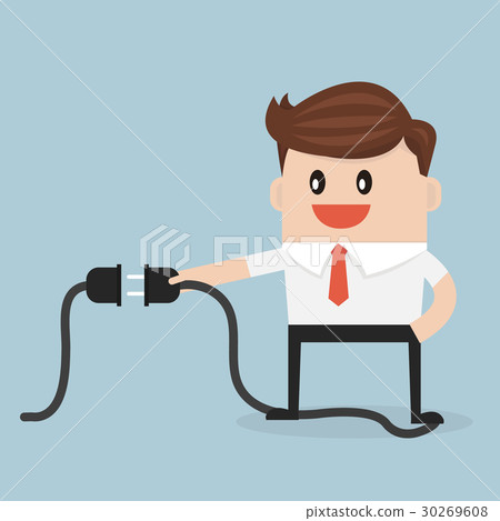 Businessman connecting a power cord Businessman connecting a power cord 30269608