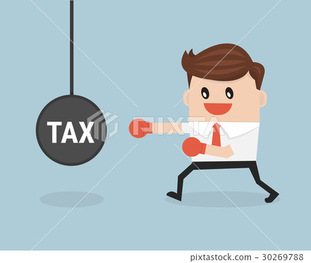 Business man punch big pendulum tax. 30269788