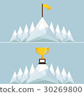 Trophy and Flag on mountain. Vector Illustration. 30269800