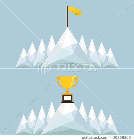 Trophy and Flag on mountain. Vector Illustration. Trophy and Flag on mountain. Vector Illustration. 30269800