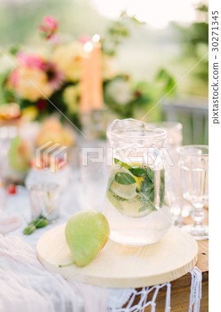 picnic, food, summer, holiday concept - glass jug 30271345
