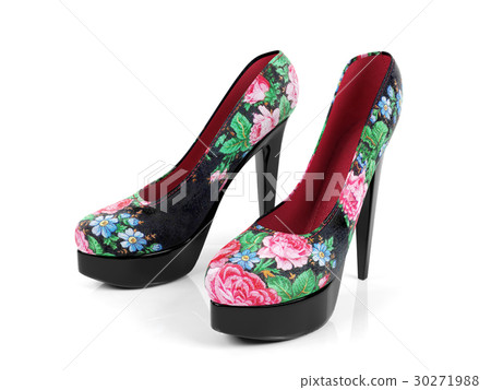 Female high heeled shoes with flower pattern Female high heeled shoes with flower pattern 30271988