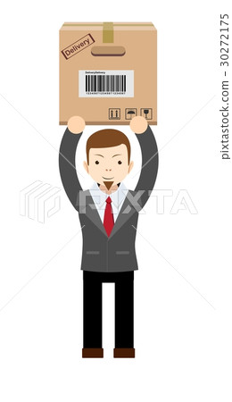 young delivery man holding and carrying a cardbox 30272175