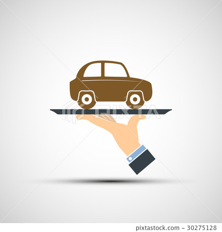 Hand holding a tray with a car. Hand holding a tray with a car. 30275128