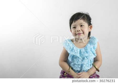 Girls in Thai Dress Sit Politely with space for text. 30276231