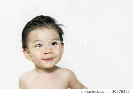 Baby asia Boy Smile on White Background with Space for text. 30276233