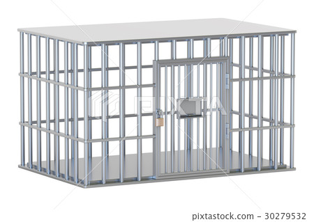 empty steel cage, prison cell. 3D rendering 30279532