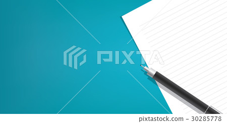The pen is placed above the line paper on a blue 30285778